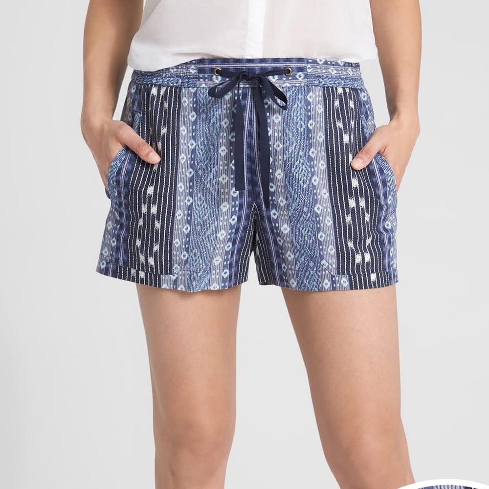 Gap BOHO Ikat Tribal Printed Linen-Blend Drawstring Shorts